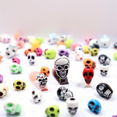 China Decoration Halloween Bright Smooth Color Skull Shape Beads Natural Turquoise Colorful Skull Beads For Fingernail Jewelry Bracelet Making for sale