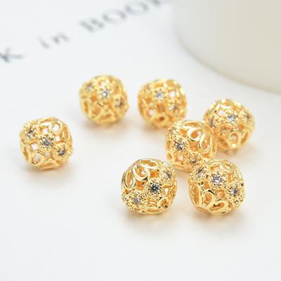 China Fancy Creative Beads New Hot 8mm 10mm 12mm Selling 14K Gold Plated High Quality Round Beads Jewelry Accessories Gold Filled Copper Beads for sale