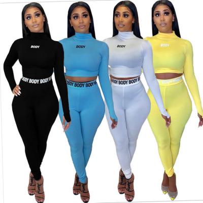 China 2021 Hot Sale Fashion Printing Antibacterial Women Butt Lift Yoga Set High Waisted Long Sleeve Slim Crop Top Two Piece Set Leggings For Women for sale