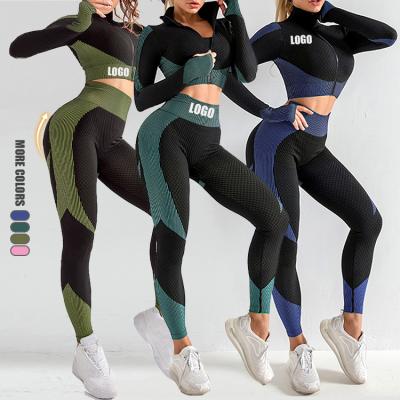 China 2021 Fashion Antibacterial Fashion Plus-size Women's Long Sleeve Sportswear Gym Running Seamless Leggings Yoga Casual Pants Suits Breathable for sale