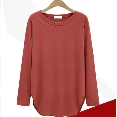 China Wholesale Anti-pilling T-shirt High Low Round Neck Loose Long Sleeves Tunic Shirts Top for sale