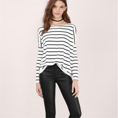 China Wholesale Loose Comfortable Asymmetrical Edge Adjustment Anti-pilling Shirt Striped Tops For Women for sale