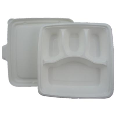 China Multi-space 4S Biodegradable Compostable Square 1300ml Take Out Boxes For Restaurant for sale