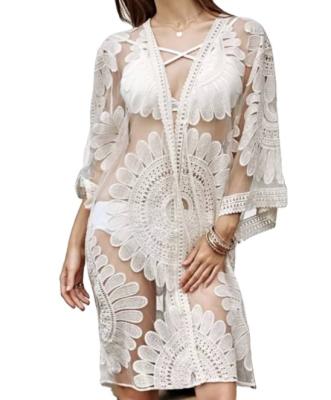 China Plus Size Latest Women Ladies Cotton Crochet Flower Loose Swimwear Surf Bikini Beach Dress Cover Up Beachwear for sale