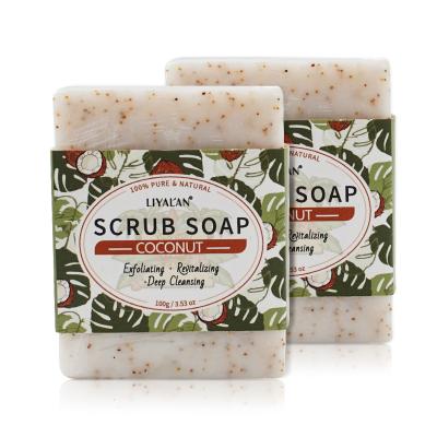 China Custom Logo Handmade Soaps Bar Soap Base Cleansing Organic Natural Coconut Scrub Facial Cleansing Soap Body Exfoliating Whitening for sale