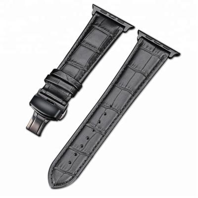 China 40mm 42mm Luxury Leather 38mm Watch Strap with Deployment Buckle for Smart Watch Band Apple Watch 44 for sale