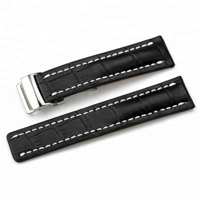 China 2019 Leather Hot Sale Watchband For Luxury Royal Black Breitling Watches Strap Belt Watch Accessory With Deployment Buckle for sale