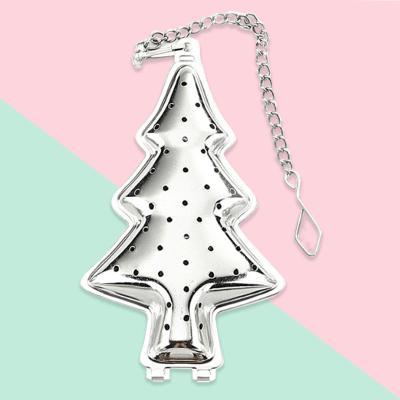 China Sustainable Restaurant 304 Stainless Steel Tea Ball With Chain Tea Hanging Creative Christmas Tree Tea Strainer for sale