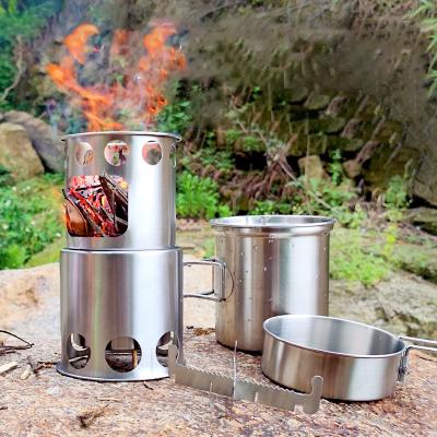 China Wholesale Folding Aluminum Camping Stove Easily Cleaned Cooking Pot Pan Outdoor Cookware Kit for sale