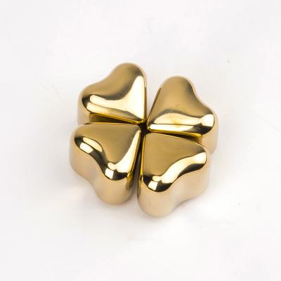 China Whiskey 304 Stainless Steel Heart Shaped Solid Cooling Viable Reusable Shape Gold Stainless Steel Ice Cubes for sale