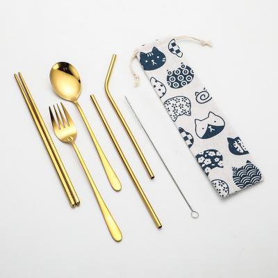 China Travel Sustainable Utensils Set Korean Camping Cutlery Set Gold Spoon And Fork Set Stainless Steel Kids Cutlery for sale