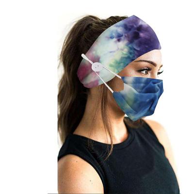 China Breathable Cloth Women Headband Tie Dye Milk Silk Head Band Set Colorful Headbands Mask Set With Button For Mask for sale