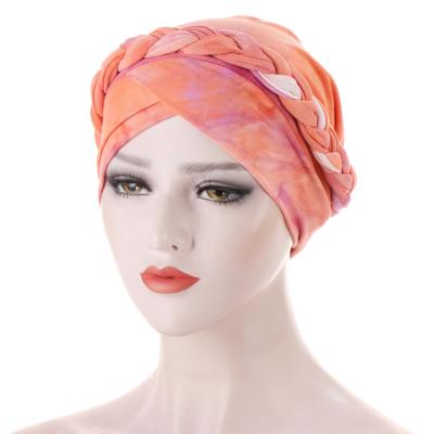 China Milk Silk/Polyester Ladies Milk Silk/Polyester Stretch Hair Loss Muslim Turban Covers Beanie Print Turban Women Head Scarf Beanie Chemo Hat Solid Color Braid for sale