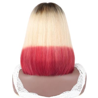 China Real Hair Glueless Wig BOB Human Hair Lace Front Wigs Ombre Good Quality Custom Red Hair Wigs for sale