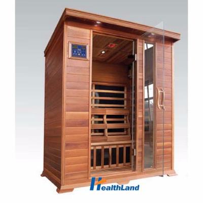 China New 2018 Cedar 3-Person Computer Control Panel Carbon King Solid Wood Red Far Infrared Sauna for sale