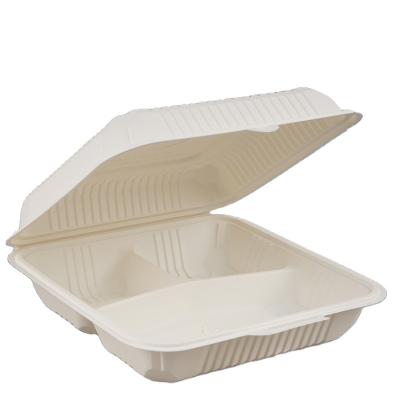 China Compostable Biodegradable Minus 180 Day Clamshell 700ml Disposable Cornstarch Lunch Box Biodegradable Take-Out Food Box With Cover 3-COMPARTMENT Cornstarch Box for sale