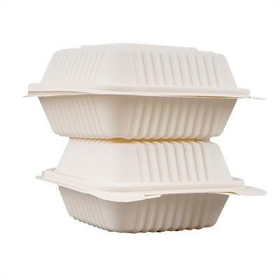 China Custom Printed Biodegradable Eco-friendly Disposable Food Grade Cornstarch Disposable Meal Packaging 6 Inch Biodegradable Hamburger Box For Caterer for sale