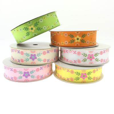 China Silk Screen Printed New Style Simple Sufficient Flower Printing Ribbon Multi Color Glitter Printing Ribbons For Spring for sale