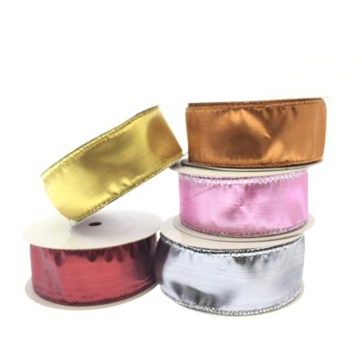 China Simple Sufficient Decorative Metallic Gold Fabric Cut Ribbon 4 Wide Ribbon For Christmas Packaging Solid Ribbon for sale