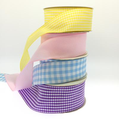 China Sufficient 100% POLYESTER Traditional Polyester Woven Tartan Check Plaid Gingham Ribbon For Gift Wrapping for sale