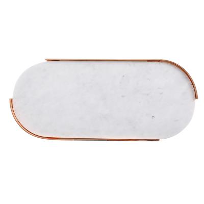 China Nordic Style Eco-friendly Oval Marble Tray Bathroom White Marble Tray With Gold Edge Natural Marble Tray for sale