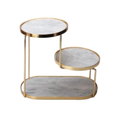 China High Quality 3 Tier Round Marble Base Jewelry Stand Display Eco-Friendly Metal Jewelry Stand Promotional Display for sale