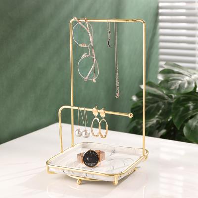 China Factory Direct Selling Eco-friendly Marble T Bar Rack Hanging Earrings Display Stand Marble Jewelry Stand Rack for sale