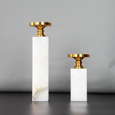 China New Design High Quality Candle Jars Eco-friendly Bulk White Marble Candle Holder Rectangle Stick Candle Jar for sale