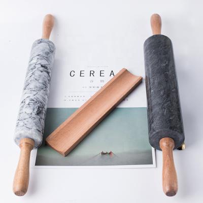 China Viable Wholesale Luxury Fondant Pin Bakeware Accessories Customized Logo Stainless Steel Marble Rolling Pin With Wooden Handle for sale