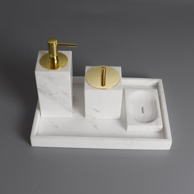 China New Design Shower Shampoo Holder Bathroom Liquid Soap Dispensers Luxury Marble Stocked Soap Holder Set for sale