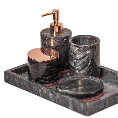 China Sustainable High Quality Natural 5 Pieces Marble Bathroom Set Luxury Black Hotel Bathroom Set for sale