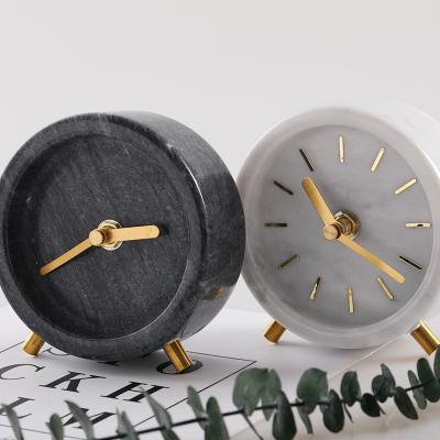 China Creative Marble Antique Simple Alarm Clock Style Decoration Clock Study Shelf Marble Desk Clock for sale