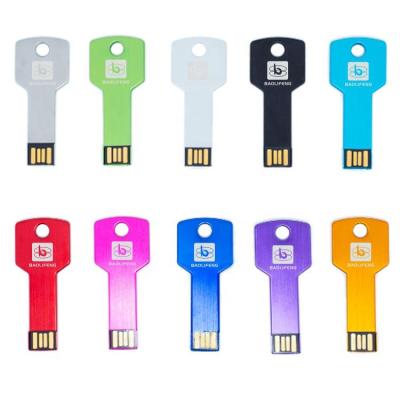 China Custom Metal USB Pen Drive 8GB 16GB 32GB Support 2.0 Flash Memory USB Key Shaped Key Stick for sale