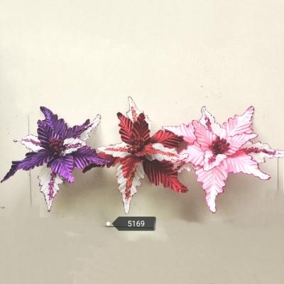 China Fashional Manufacture Fabric Artificial Poinsettia Christmas Flower Ornament Decorated with Matching Glitter and Sequins for sale