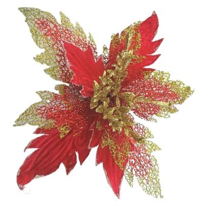 China Fashional Chinese Christmas Poinsettia Flower Heads Artificial Flowers for Decoration for sale