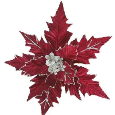 China Fashional Craft Fabric Poinsettia Artificial Flower Ornament Decorated with Matching Glitter and Sequins for sale