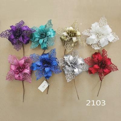 China Wholesale Fashional Christmas Colorful Decoration Flower Picks With Glitter for sale