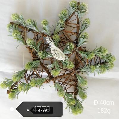 China Fashional Hanging Five Stars Rattan Wood Craft Ornament Wooden Wreath Artificial Flowers Weave for sale