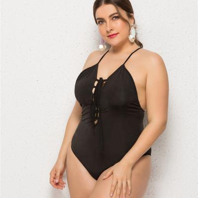 China New Solid Color Breathable Busty Cross Strap Women's One Piece Swimsuit Plus Size Bikini Fit Swimwear for sale