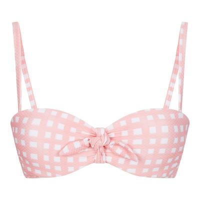 China OEM Style Breathable Plaid Swimsuit French Design Women's Retro 2 Piece Strapless Backless Bikini Set for sale