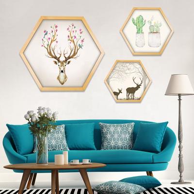 China Waterproof+ECO-Friendly W2109002 HY Hexagonal Environmental Protection Picture Frame Natural Wall Art Decorative Solid Wood Painting for sale