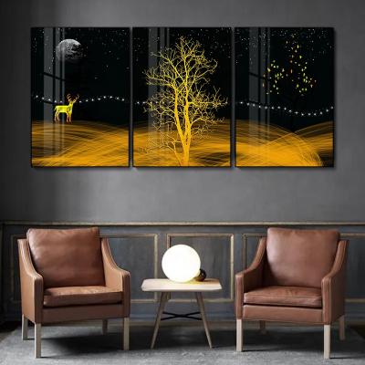 China AF2109024-3 HY Abstract Modern Deer At Night Decorative Painting Aluminum Alloy Frame Canvas Wall Art Paintings for sale