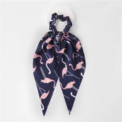 China Trendy Chic Women Cherry Flamingo Hair Scrunchies Handmade Fashion For Women Headband Scrunchies Hair Ties Scarf Elastic Hair Ribbon Ties for sale