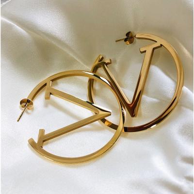 China TRENDY Stainless Steel Gold Hoop Earrings For Women Fashion Simple Gold Silver Ear Gift Party Punk Jewelry for sale