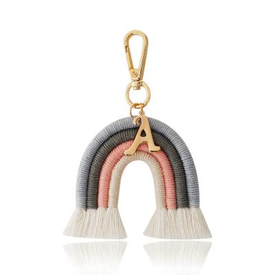 China Bohemia Gray Rainbow Cotton Fringe Tassel Keychains Personalized Key Ring Arch for Women Bag Accessories for sale