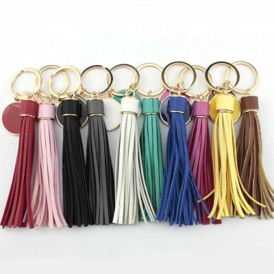 China Bohemia Personalized Monogram Enamel Disc Leather Tassel Fringe Keychains Blank Keyrings for sale