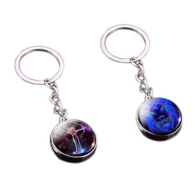 China Fashionable Zodiac Luminous Car Ball Glass Cabochon Keychain Constellation 12 Key Chain Jewelry for sale