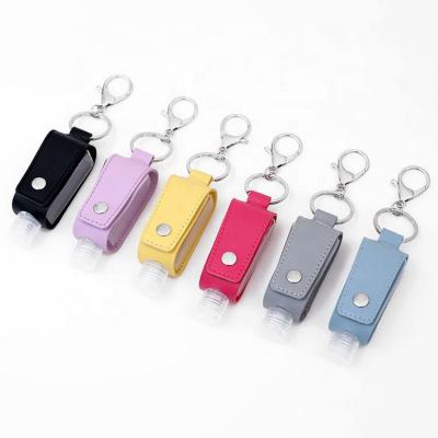 China Europe 30ml Portable Hand Sanitizer Bottle Holder Key Chain Cover PU Disinfection Bottle High Quality Leather Cover for sale