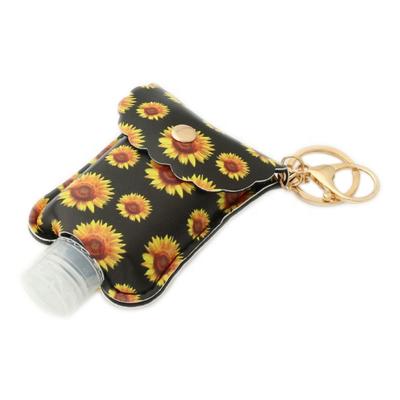 China Europe Portable Hand Sanitizer Bottle Sunflower Printed Leather Hand Sanitizer Bottles Key Chain With Empty Bottle Cover for sale