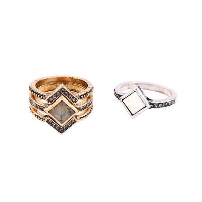 China 4pcs V Chevron FASHION Stackable Geometric Pyramid Semi Precious Stones Bands Rings For Women for sale